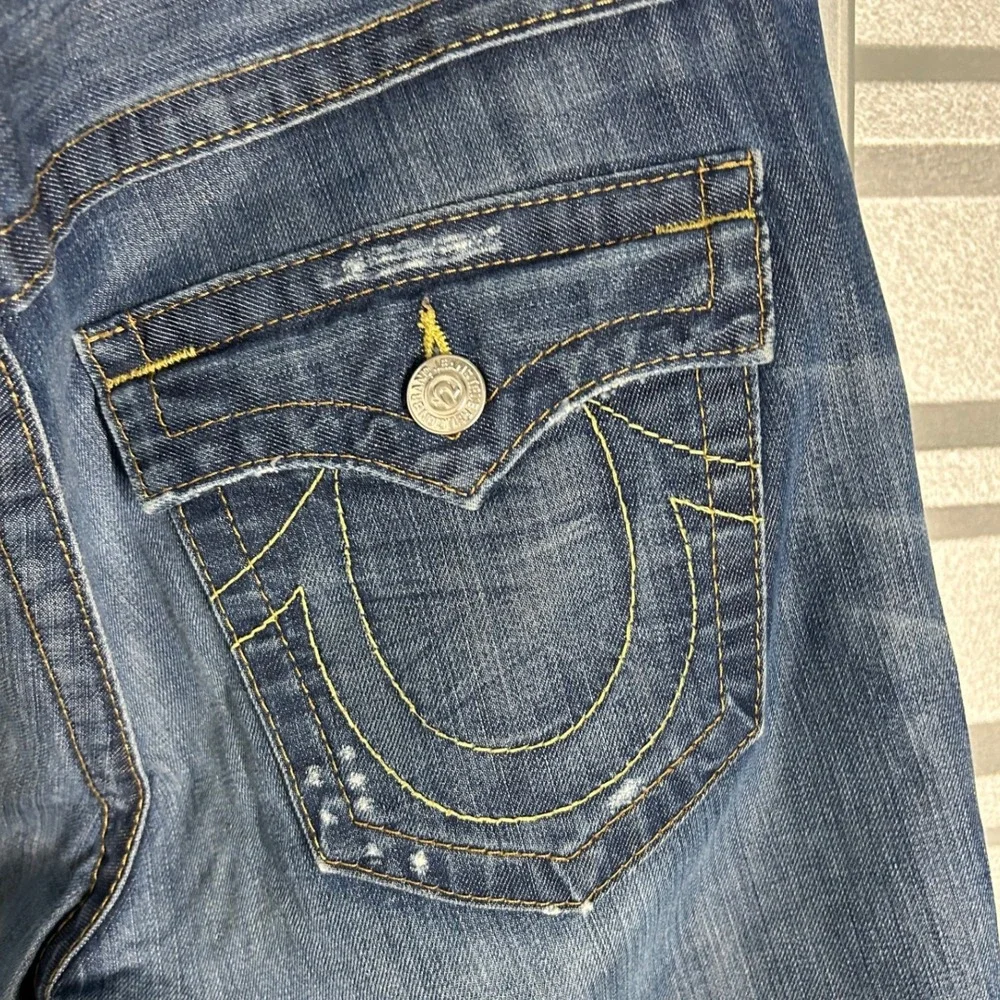 True Religion Joey Jeans Mens 32 Blue Denim Raw Hem Y2K Streetwear Made in USA